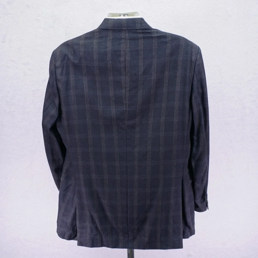 Hart Schaffner Marx Blue / Gray With Tan White Windowpane Wool Sport Coat‎ 42L